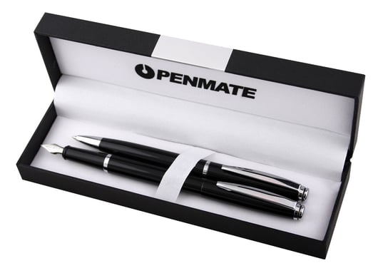 Penmate, Komplet: Długopis + Pióro wieczne, Virtuo, Czarny/Srebrny Penmate