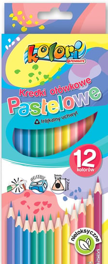 PENMATE, Kredki Ołówkowe Trójkątne Pastelowe Penmate Kolori Premium 12 Kolorów + Temperówka Tt8308 PENMATE