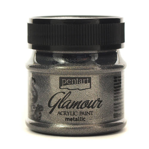Pentart, farba akrylowa metaliczna Glamour, czarne srebro, 50 ml Pentart