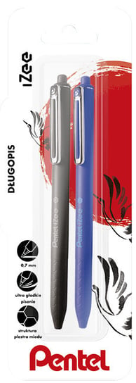 Pentel, Długopis 0,7 mm, iZee z tuszem o niskiej lepkości, kolor tuszu czarny, niebieski Pentel