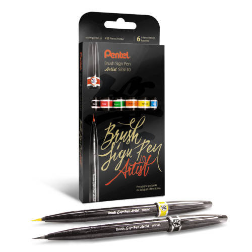 Pentel, Pisaki Brush Sign Pen Artist, SESF30C, 6szt. Pentel