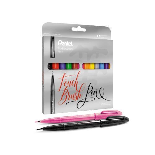 Pentel, Zestaw pisaków/pędzelków do kaligrafii Touch Brush Pen, 12 kolorów Pentel