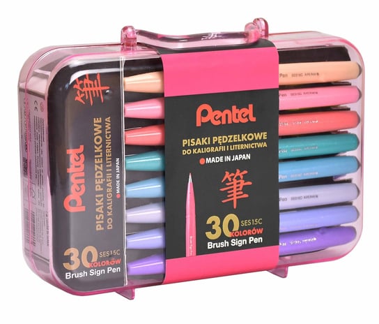 Pentel, zestaw pisaków pędzelkowych do kaligrafii i liternictwa Pentel Touch Brush Pen SES15C 30 szt Pentel