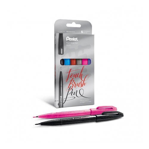Pentel, zestaw pisaków Touch Brush Pen, 6 zimnych kolorów Pentel