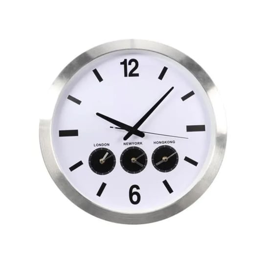 Perel Zegar ścienny z 3 strefami czasowymi, 45,5 cm, biało-srebrny Perel