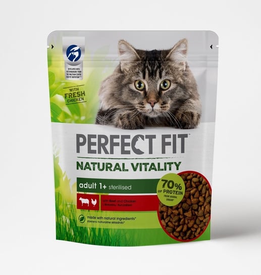 PERFECT FIT Natural Vitality 1+ z Wołowiną i Kurczakiem 650 g - sucha karma dla dorosłych kotów Perfect Fit