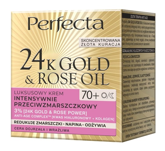 Perfecta 24K Gold & Rose Oil, Luksusowy krem przeciwzmarszczkowy na dzień i na noc 70+, 50ml inna