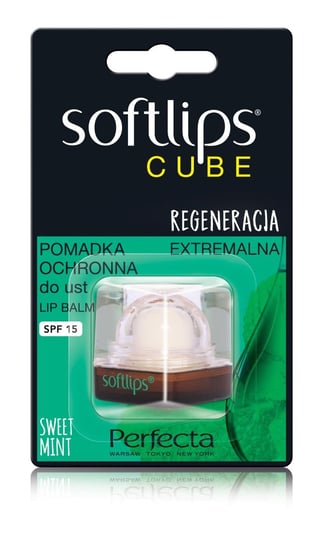 Perfecta, Softlips Cube, pomadka ochronna do ust Słodka Mięta, SPF 15, 6,5 g Perfecta