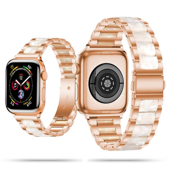 Perłowa hybrydowa bransoleta z żywicy i stali nierdzewnej Apple Watch 38 / 40 / 41 MM różowe złoto GK PROTECTION