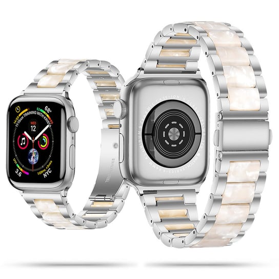 Perłowa hybrydowa bransoleta z żywicy i stali nierdzewnej Apple Watch 38 / 40 / 41 MM srebrna GK PROTECTION