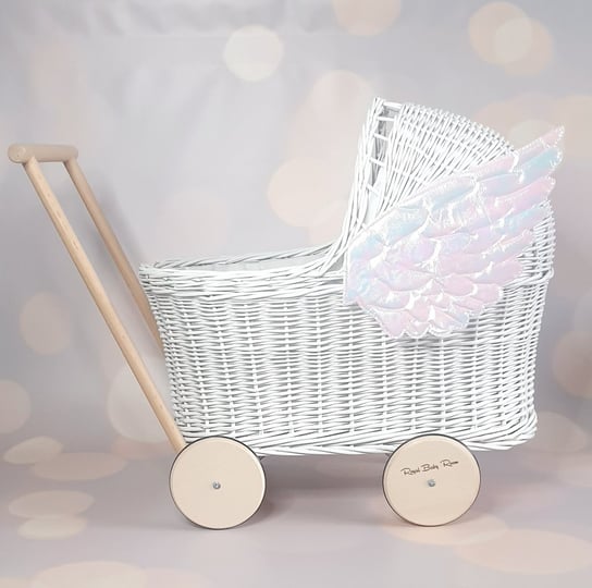 Perłowe Skrzydła Wiklinowy Biały Wózek Dla Lalek, Pchacz + Pościel  / Royal Baby Room Royal Baby Room