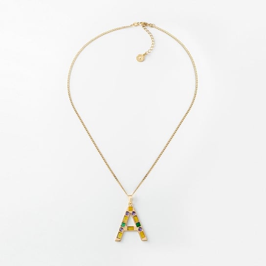 Personalizowany naszyjnik z literką z kamieniami naturalnymi : Litera - P, Srebro - kolor pokrycia - Pokrycie żółtym 18K złotem GIORRE