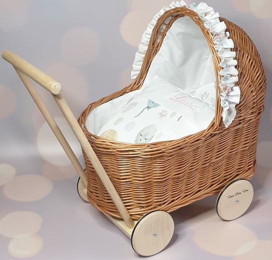 Personalizowany Wiklinowy Wózek Dla Lalek, Pchacz + Pościel Balony / Royal Baby Room Royal Baby Room