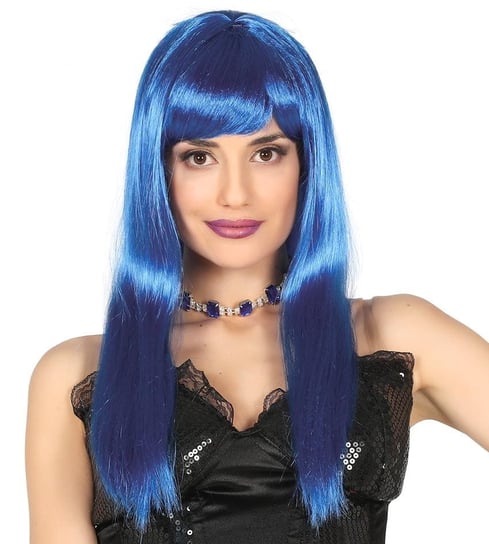 Peruka damska, długie włosy z grzywką, niebieskie, rozmiar uniwersalny Guirca
