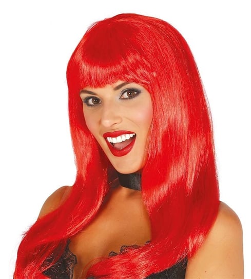 Peruka Długie Włosy Z Grzywką Czerwone Halloween Cosplay ABC