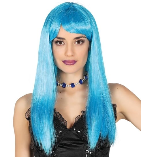 Peruka niebieska damska długie włosy z grzywką syntetyczna Guirca