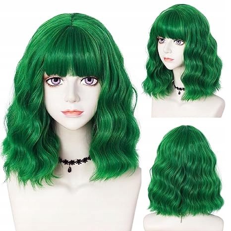 Peruka Zielona Wig Włosy Półdługie Fale Zielone Cosplay Halloween W105 Korbi