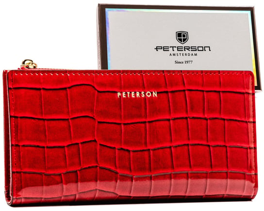 PETERSON duży portfel damski lakier krokodyli wzór RFID STOP Peterson