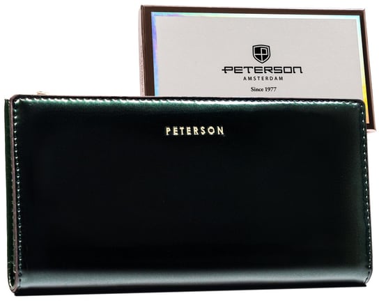 PETERSON duży portfel damski lakierowany zielony RFID STOP Peterson