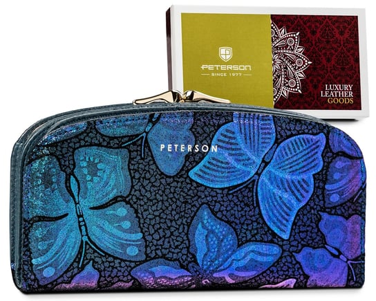 PETERSON elegancki portfel skórzany damski pojemny w motyle Peterson