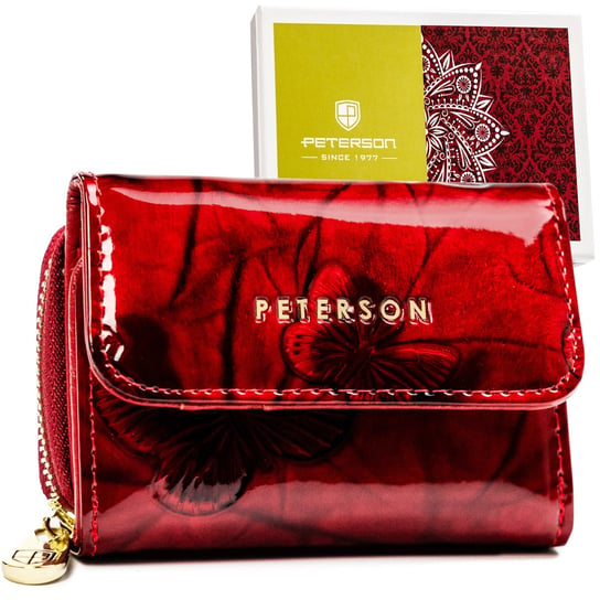 PETERSON mały portfel damski portmonetka skórzana w motylki Peterson