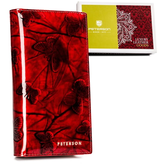PETERSON modny portfel damski pionowy lakierowana skóra RFID Peterson