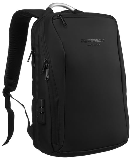 PETERSON pojemny plecak miejski wodoodporny na laptopa podróżny z portem USB czarny Peterson
