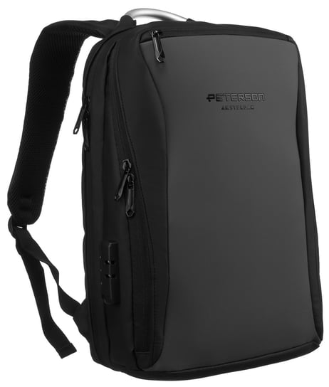 PETERSON pojemny plecak miejski wodoodporny na laptopa podróżny z portem USB szary Peterson