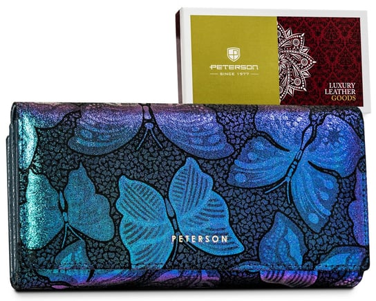 PETERSON portfel damski skórzany holograficzny w motyle RFID STOP Peterson