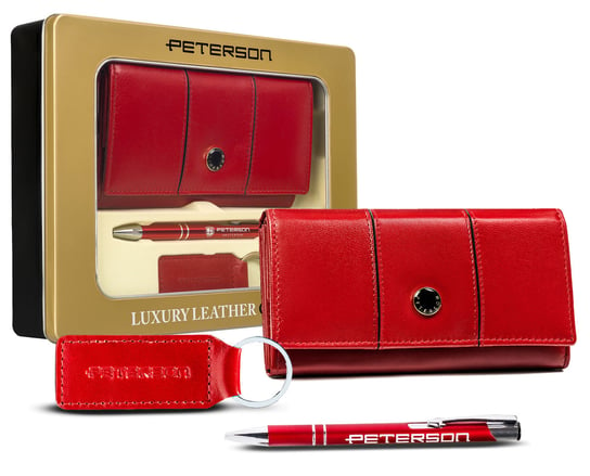 Peterson zestaw duży portfel skórzany damski + brelok długopis Peterson