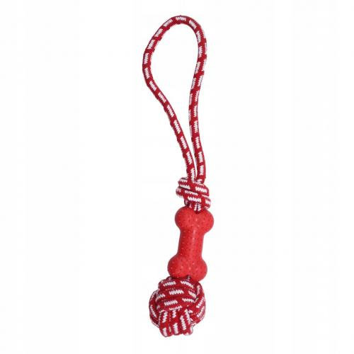PETNOVA - kość na sznurze 40cm, czerwona z aromatem miety PET NOVA