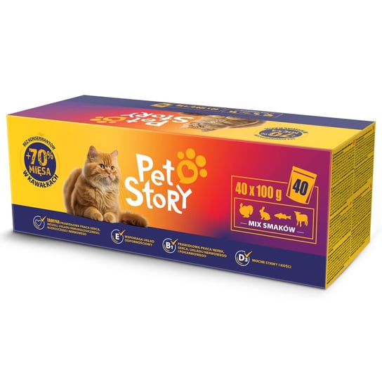 Petstory Karma Dla Dorosłych Kotów  Kawałki W Sosie, 4 Smaki 40X100G Inna producent