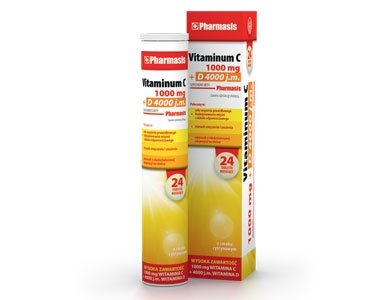 Pharmasis Vitaminum C 1000 mg + D 4000 j.m, suplement diety, smak cytrynowy, 24 tabletki musujące Pharmasis