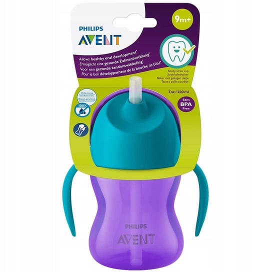 Philips Avent, Kubek z giętką słomką, 9m+, 200 ml SCF796/02 fioletowy Philips Avent