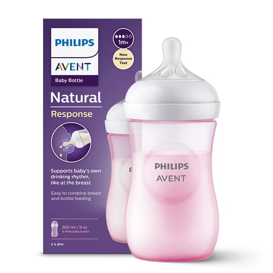 Philips Avent, Responsywna butelka do karmienia Natural 260ml SCY903/11 różowa Philips Avent
