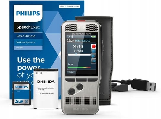 Philips DPM7000 dyktafon cyfrowy, 2 mikrofony do nagrywania dźwięku stereo Philips