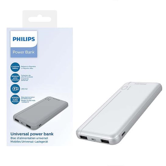 PHILIPS POWER BANK 10000mAh 2X USB-A BATERIA AWARYJNA SREBRNY DLP1810NV/62 Philips