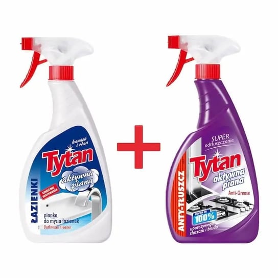Pianka do mycia łazienki Tytan spray 500g + Tytan antytłuszcz odłuszczacz w sprayu 500g TYTAN