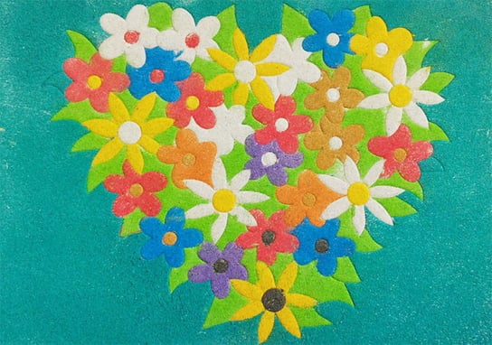Piaskowe Obrazki Kolorowanki  Zabawki Kreatywne Dla Chłopców I Dziewczynek - 30 - Serce Z Kwiatów Piaskowe Obrazki
