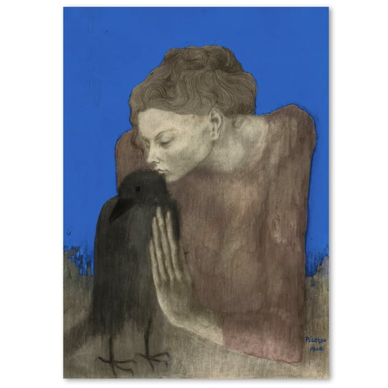 Picasso, kobieta z krukiem, chabrowy plakat 50x70 cm DEKORAMA