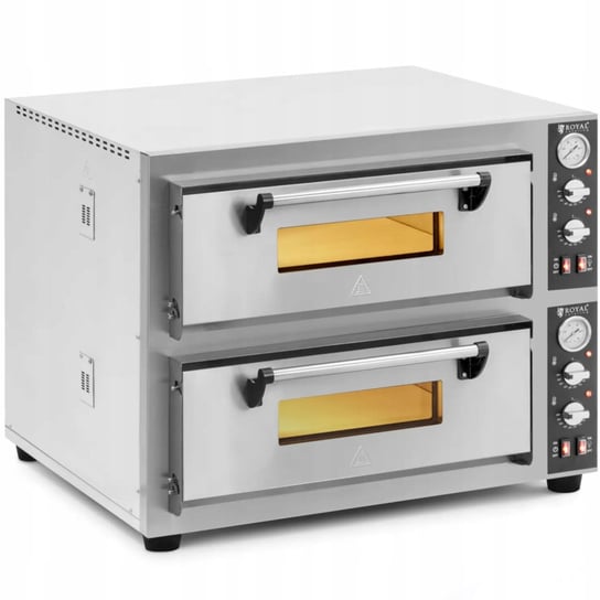 Piec do pizzy dwukomorowy z kamieniem szamotowym na 8 pizz śr. 30 cm 8400 W Royal Catering