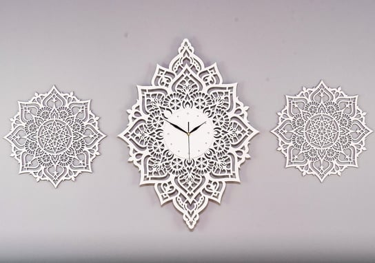 Piękna Dekoracja Ażurowa: Zegar + Dwie Mandale ORNAMENTI