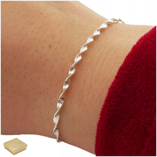 Piękna Srebrna Bransoletka Damska 925 Singapur 19 Cm Dla Kobiety + Gratis Golden Celebrity
