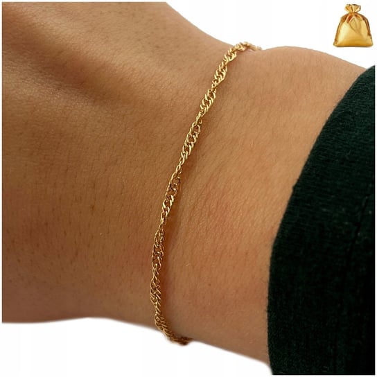 Piękna Złota Bransoletka Damska Na Rękę Singapur Stal Chirurgiczna 18,4 Cm Golden Celebrity