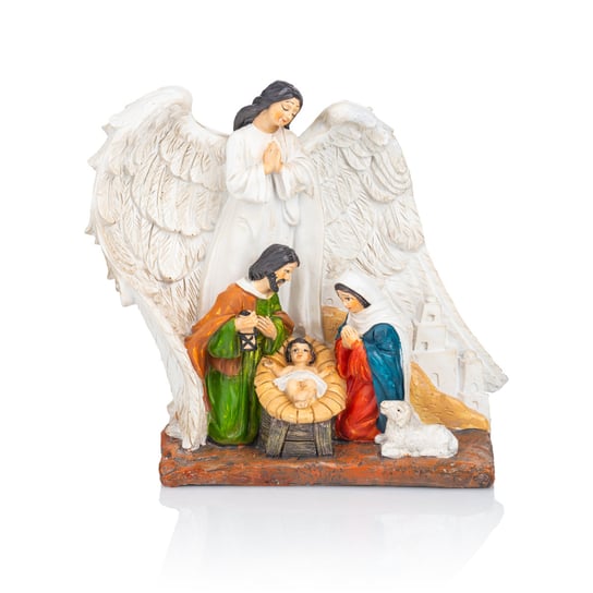 PIĘKNY Anioł Stróż i Święta Rodzina | bożonarodzeniowa figurka SZOPKA świąteczna dekoracja | ANIOŁ na PREZENT pod choinkę na święta Święte Miasto