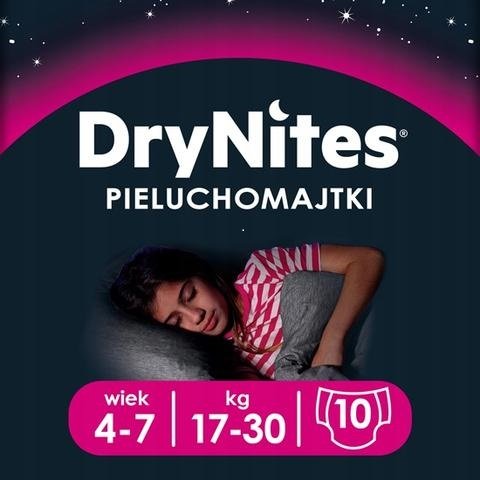 Pieluchomajtki HUGGIES na noc dla dziewczynki DryNites Girl 4-7 lat (17-30kg) 10 szt Huggies
