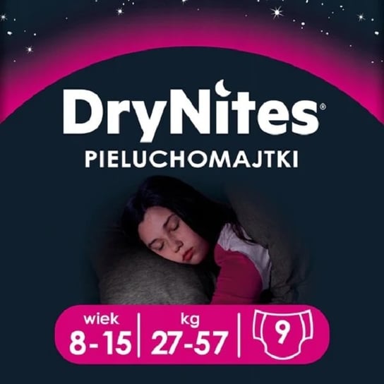 Pieluchomajtki HUGGIES na noc dla dziewczynki DryNites Girl 8-15 lat (27-57kg) 9 szt Huggies