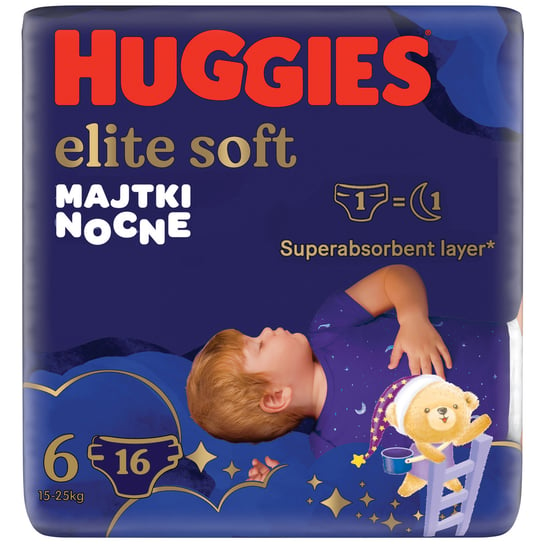 Pieluchomajtki HUGGIES na noc Elite Soft Night Pants rozmiar 6 (15-25kg) 16 szt Huggies