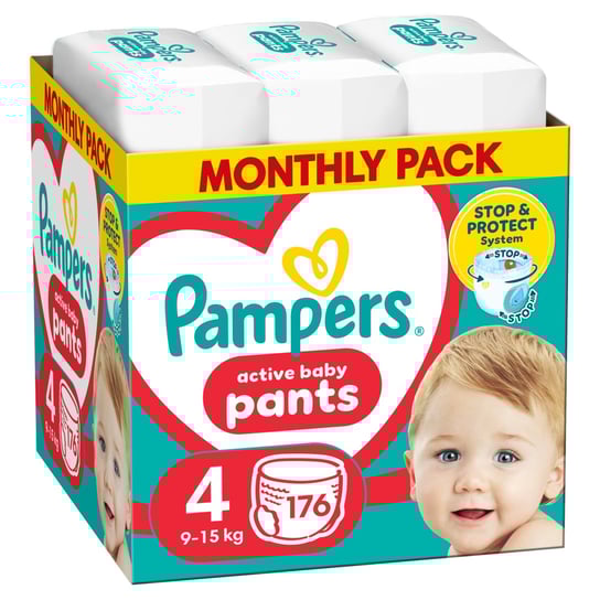 Pieluchomajtki Pampers Active Baby, rozmiar 4, pieluszki 176, 9kg-15kg Pampers