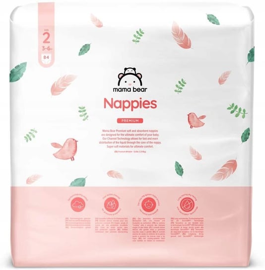 Pieluchy Jednorazowe Mama Bear Nappies Premium Roz. 2 3-6kg 84szt. Mama Bear